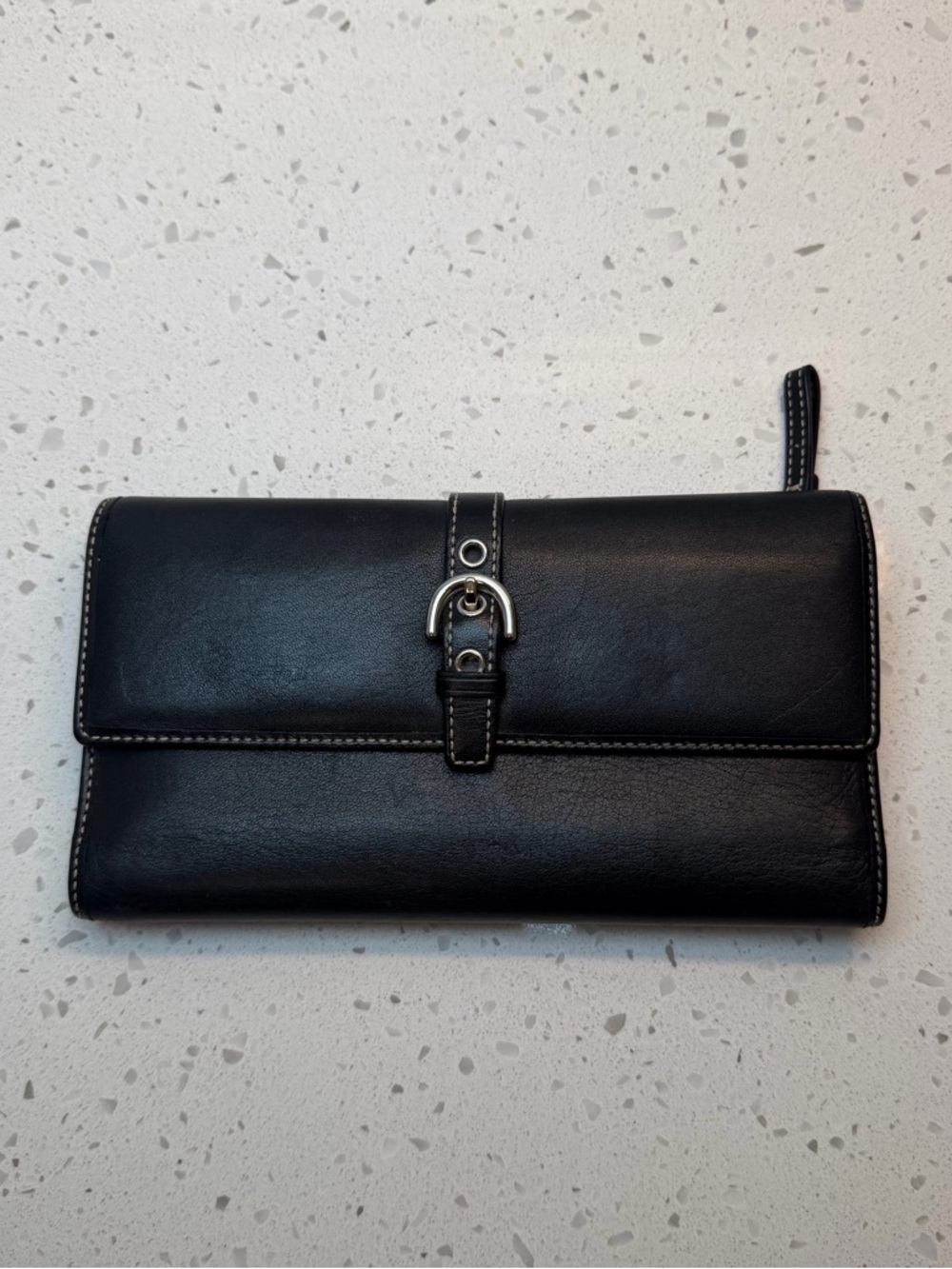 Vintage Coach Black Leather Long Wallet Clutch Silver Hardware